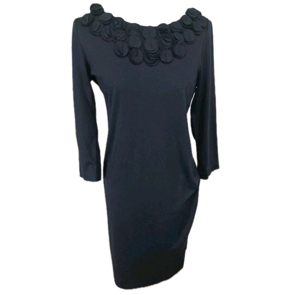 Talbots Women's Black  Elegant Rosette Collar Cocktail, Party Dress Size 4